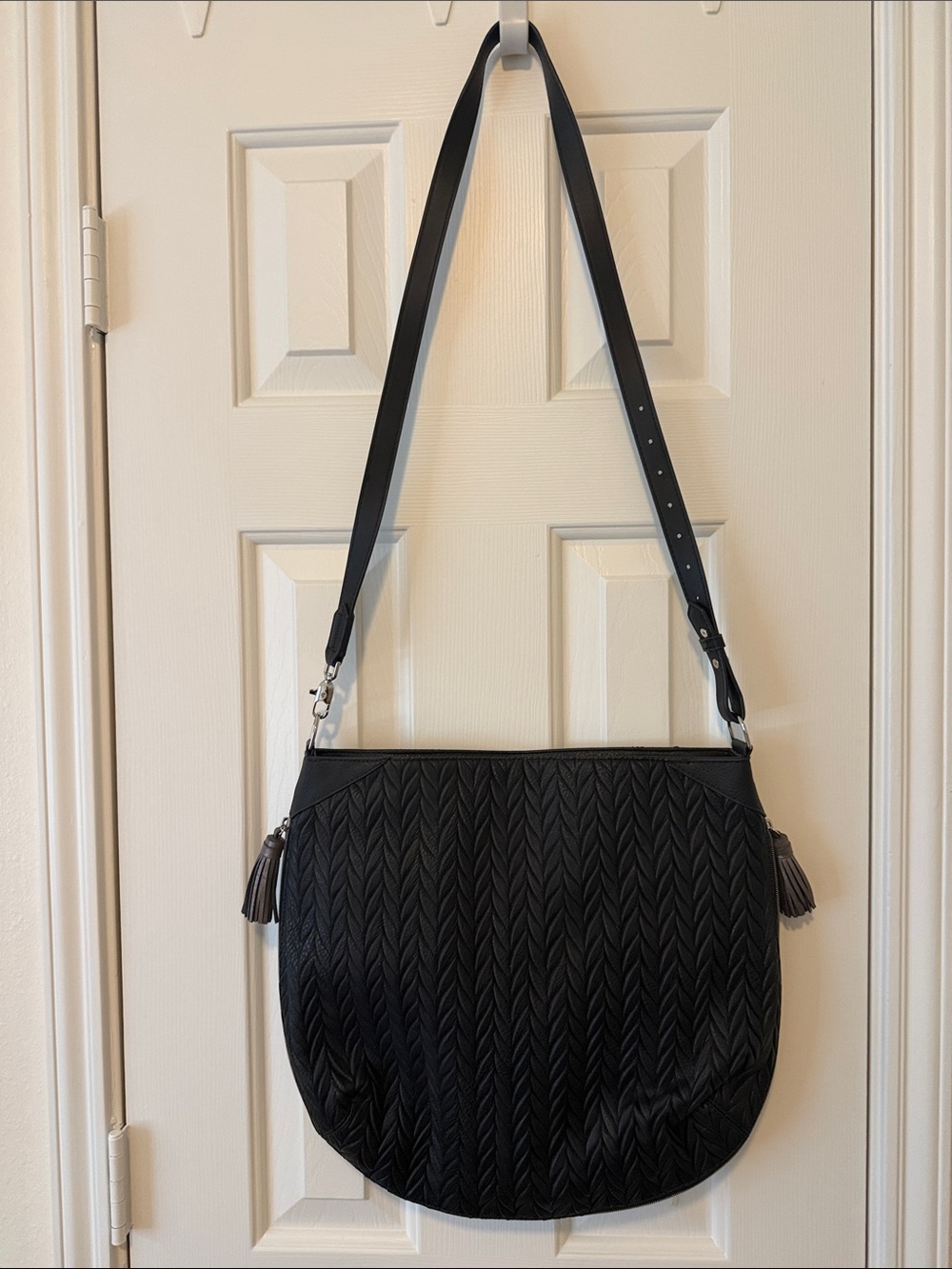 Stella & Dot Black Quilted Shoulder Bag with Tassels